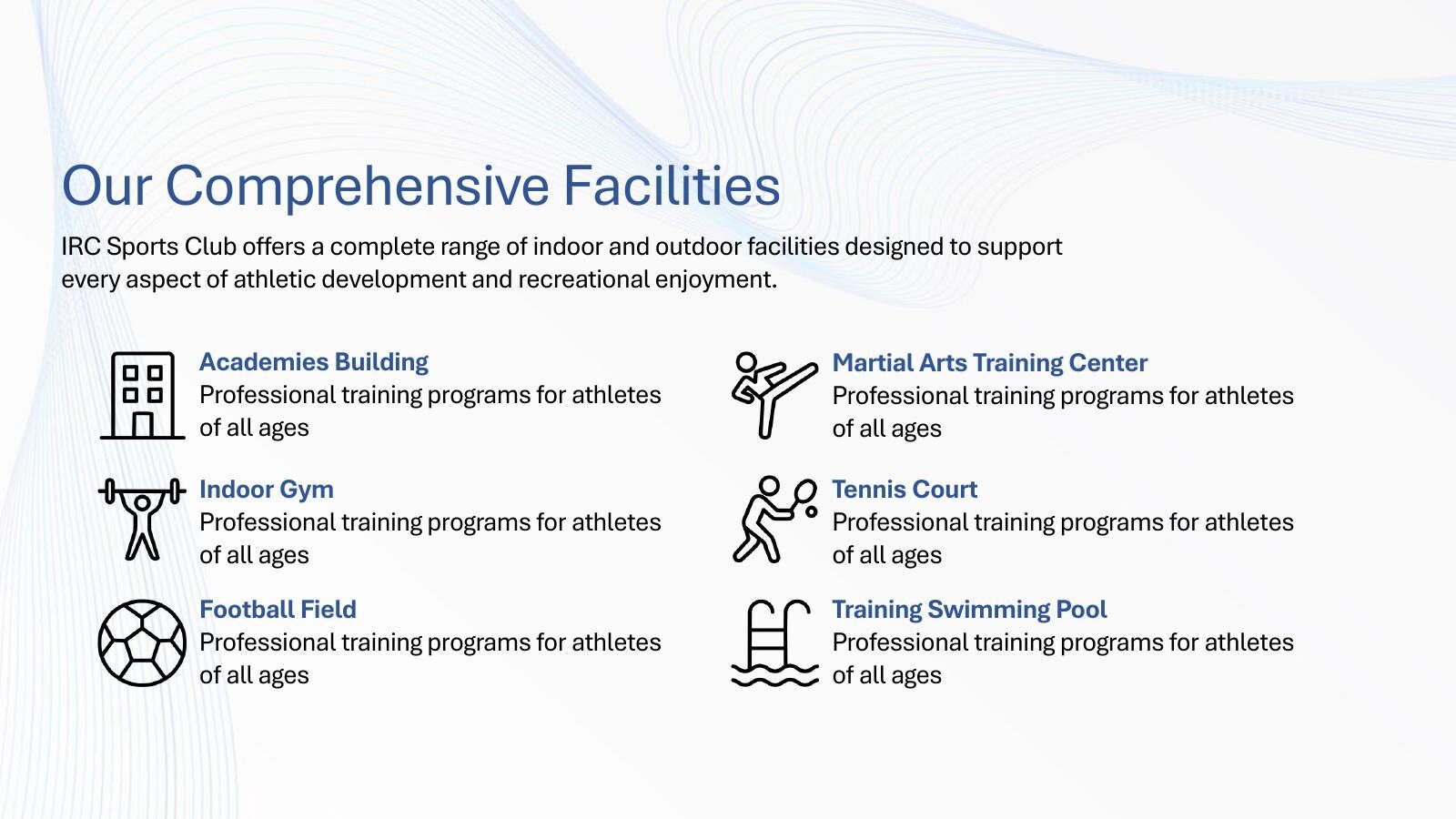 Planned facilities overview, IRC Sports Club, Riyadh.