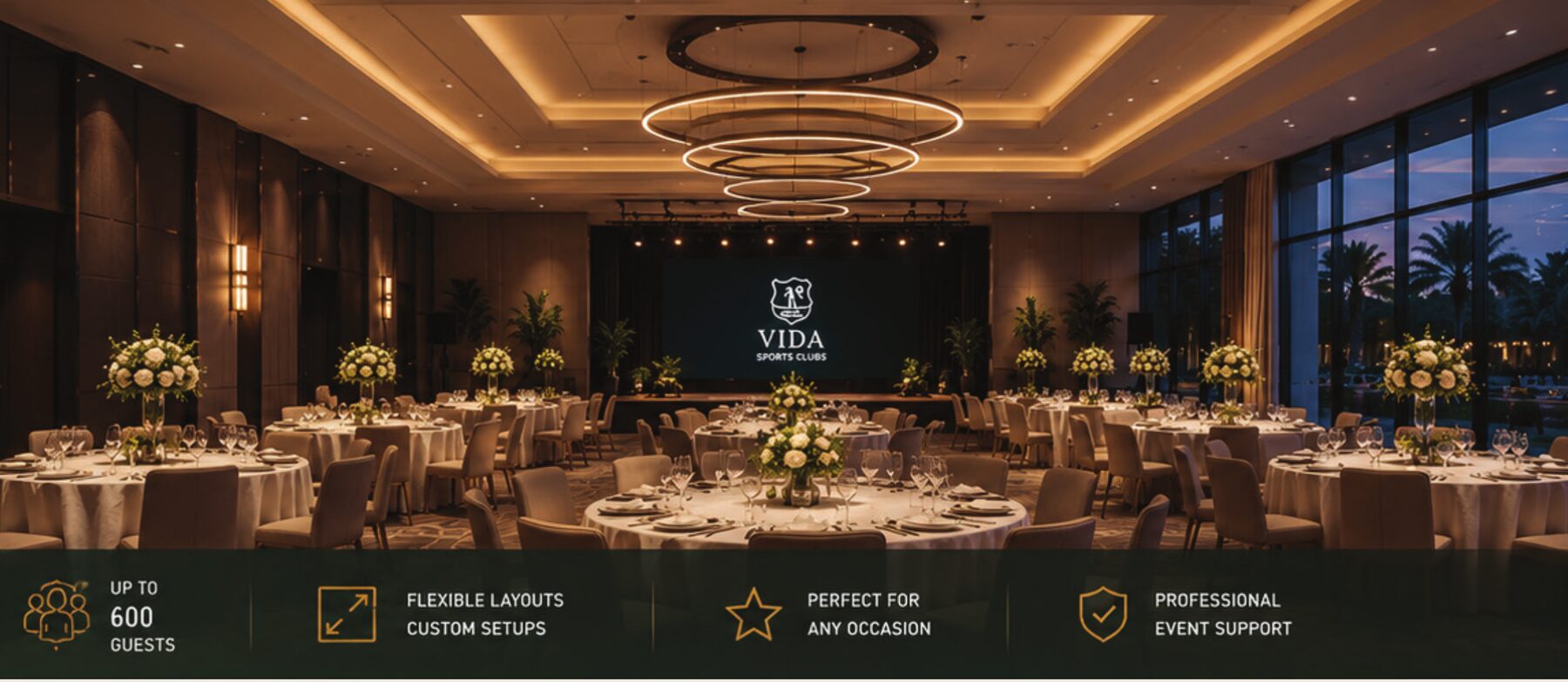 Event hall, seats up to 600 guests.