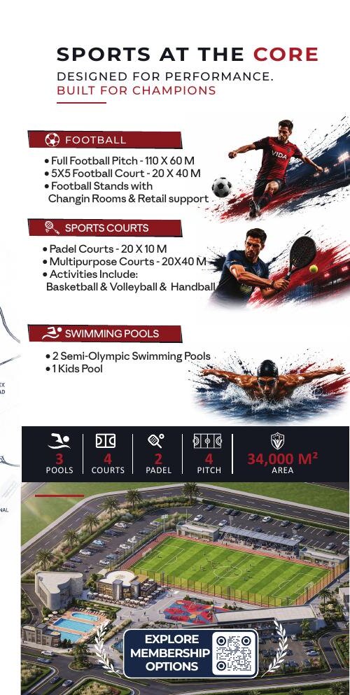 Facilities overview, official Vida Sports Club brochure.