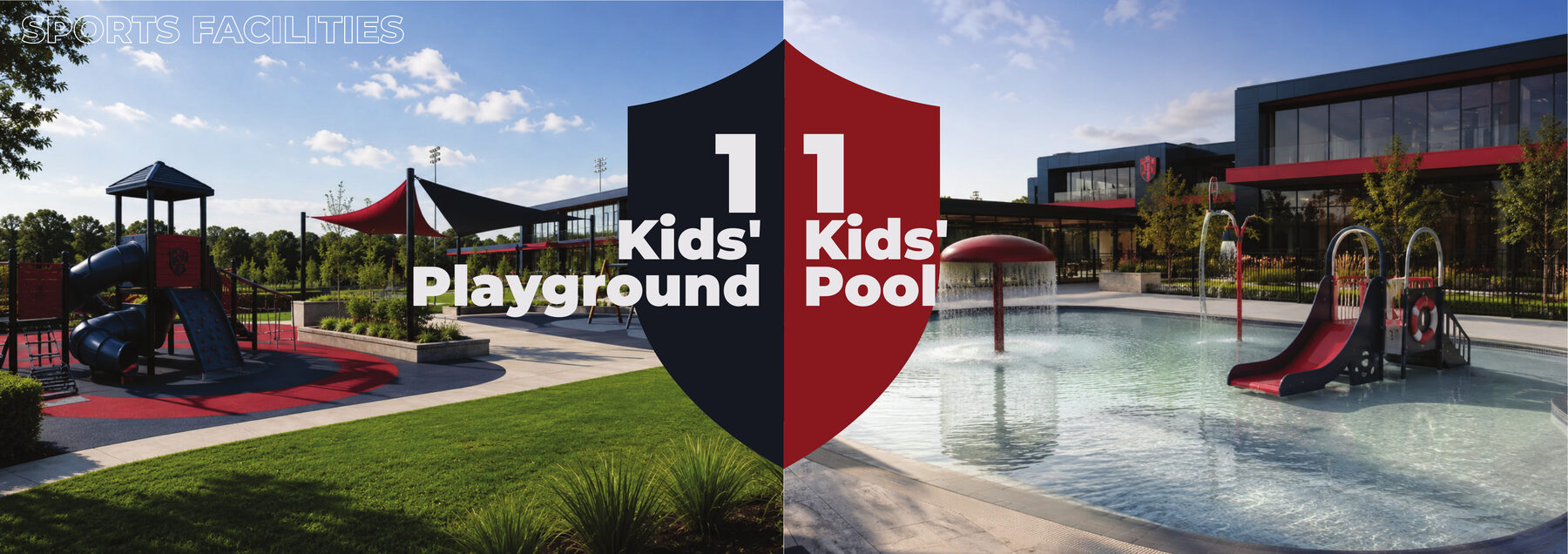 Kids' playground and splash pool.